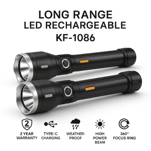 Long Range LED Rechargeable Flashlight with Type-C Charging