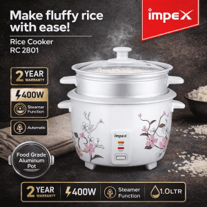 Electric Rice Cooker & Steamer – 1.0 Litre, 400W with Food Grade Aluminum Pot