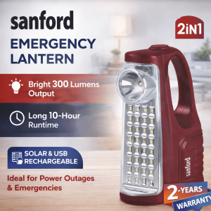 Sanford Rechargeable Emergency Lantern 300 Lumens Solar & USB