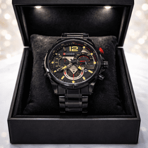 CURREN Black Chronograph Stainless Steel Men’s Luxury Watch