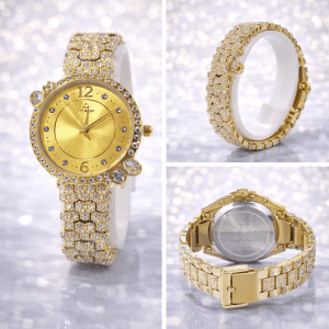 PETSDE Women’s Gold Crystal Luxury Watch Elegant Bracelet Design