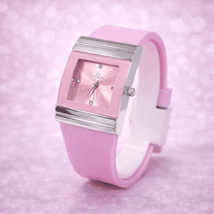 FITRON Pink Square Dial Women’s Watch with Silicone Strap Style