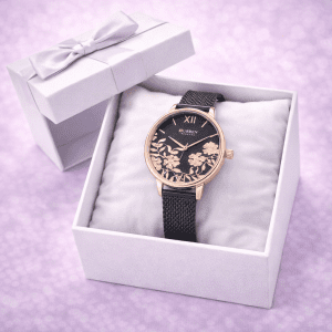 CURREN Blanche Women’s Black Floral Dial Mesh Strap Watch Style