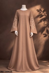 Elegant Camel Brown Embroidered Abaya for Women Modest Long Dress