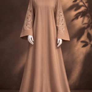 Elegant Camel Brown Embroidered Abaya for Women Modest Long Dress