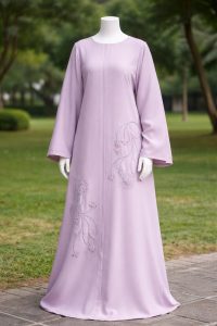 Elegant Lavender Embroidered Abaya for Women Modest Long Dress