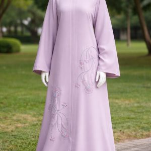 Elegant Lavender Embroidered Abaya for Women Modest Long Dress