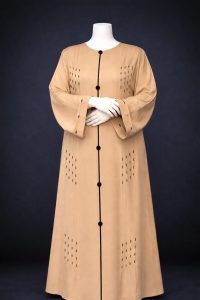 Elegant Beige Button Front Abaya for Women Modest Long Dress