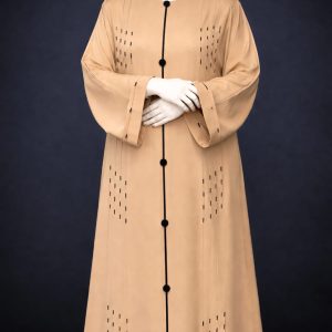 Elegant Beige Button Front Abaya for Women Modest Long Dress
