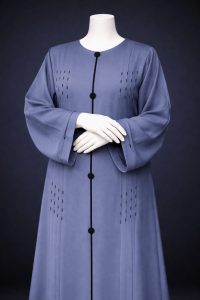 Elegant Blue Button Front Abaya for Women Modest Long Dress
