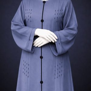 Elegant Blue Button Front Abaya for Women Modest Long Dress