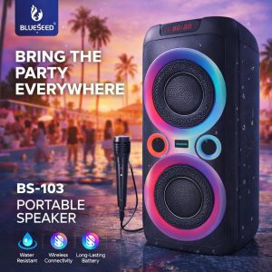 BlueSeed BS-103 Portable Bluetooth Party Speaker with Mic & LED