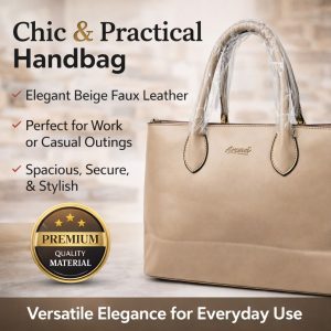Chic Beige Women’s Handbag Stylish Faux Leather Office Tote Bag