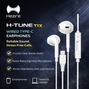 Hezire H-Tune T1X Wired Type-C Earphones with Mic Stereo Sound