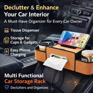Car Backseat Organizer Storage Rack with Cup Holder Tissue Box