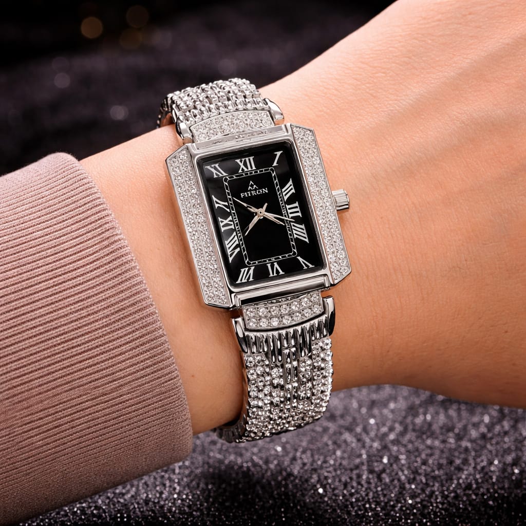 Luxury Women’s Crystal Watch Silver Bracelet Elegant Roman Dial - Image 2