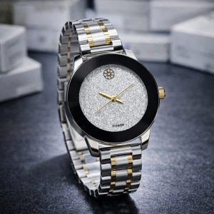 Men’s Luxury Silver Gold Watch Black Dial Stylish Designer Wrist Watch