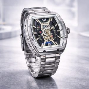 Men’s Luxury Skeleton Watch Silver Steel Designer Automatic Wrist Watch