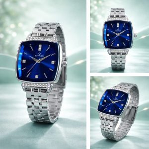 Elegant Women’s Blue Dial Watch Silver Strap Luxury Designer Watch