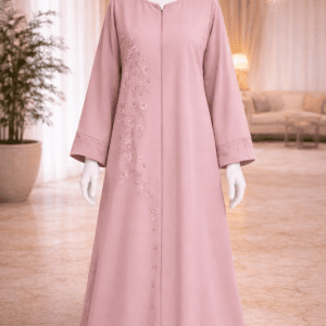 Elegant Pink Abaya for Women Embroidered Modest Long Sleeve Dress