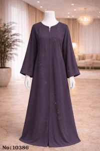 Elegant Purple Abaya for Women Beaded Modest Long Sleeve Dress