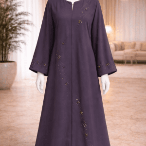 Elegant Purple Abaya for Women Beaded Modest Long Sleeve Dress