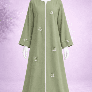Elegant Olive Green Abaya for Women Floral Embroidered Modest Dress
