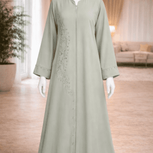 Elegant Sage Green Abaya for Women Embroidered Modest Long Dress