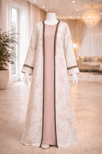 Elegant Floral Abaya for Women Modest Long Sleeve Layered Dress