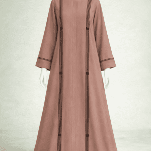 Elegant Brown Striped Abaya for Women Modest Long Sleeve Dress