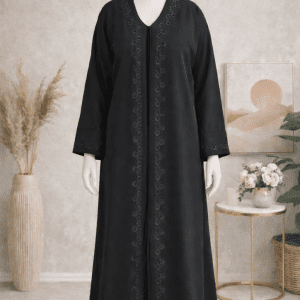 Elegant Black Abaya for Women Modest Long Sleeve Embroidered Dress