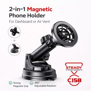 2-in-1 Magnetic Phone Holder Car Mount Dashboard & Air Vent Stand