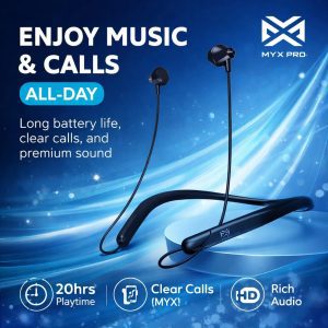 MYX Pro Wireless Neckband Earbuds 20H Playback IP55 Clear Calls