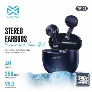 MYX TW-08 Wireless Earbuds Bluetooth 5.3 Stereo Sound 4H Play