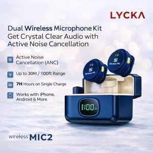 Lycka Dual Wireless Microphone Kit ANC Noise Cancellation Mic