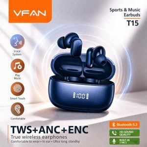 VFAN T15 Wireless Earbuds ANC ENC Bluetooth 5.3 HD Sound TWS
