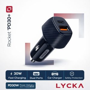 Lycka PD30W Fast Car Charger Dual Port USB C QC3.0 Charger