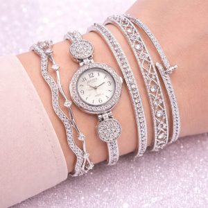 Elegant Women Watch Gift Set with Bracelet Luxury Crystal Design