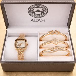 Aldor Gold Women Watch Set with Bracelet Elegant Luxury Combo