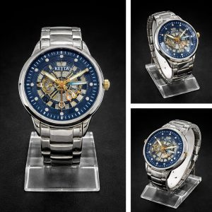 Ketta Silver Men Watch Skeleton Dial Stylish Stainless Steel