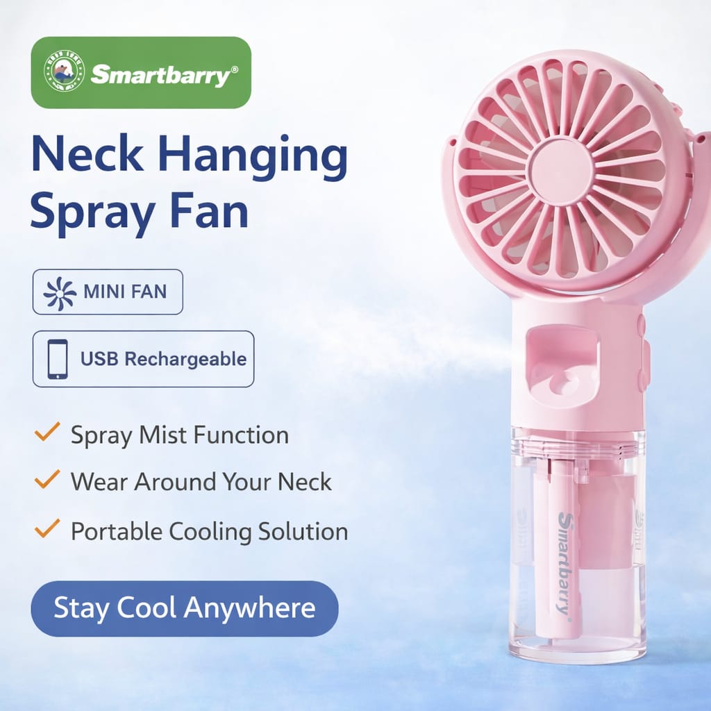 Smartberry Neck Hanging Spray Fan USB Rechargeable Mini Cooling - Image 2