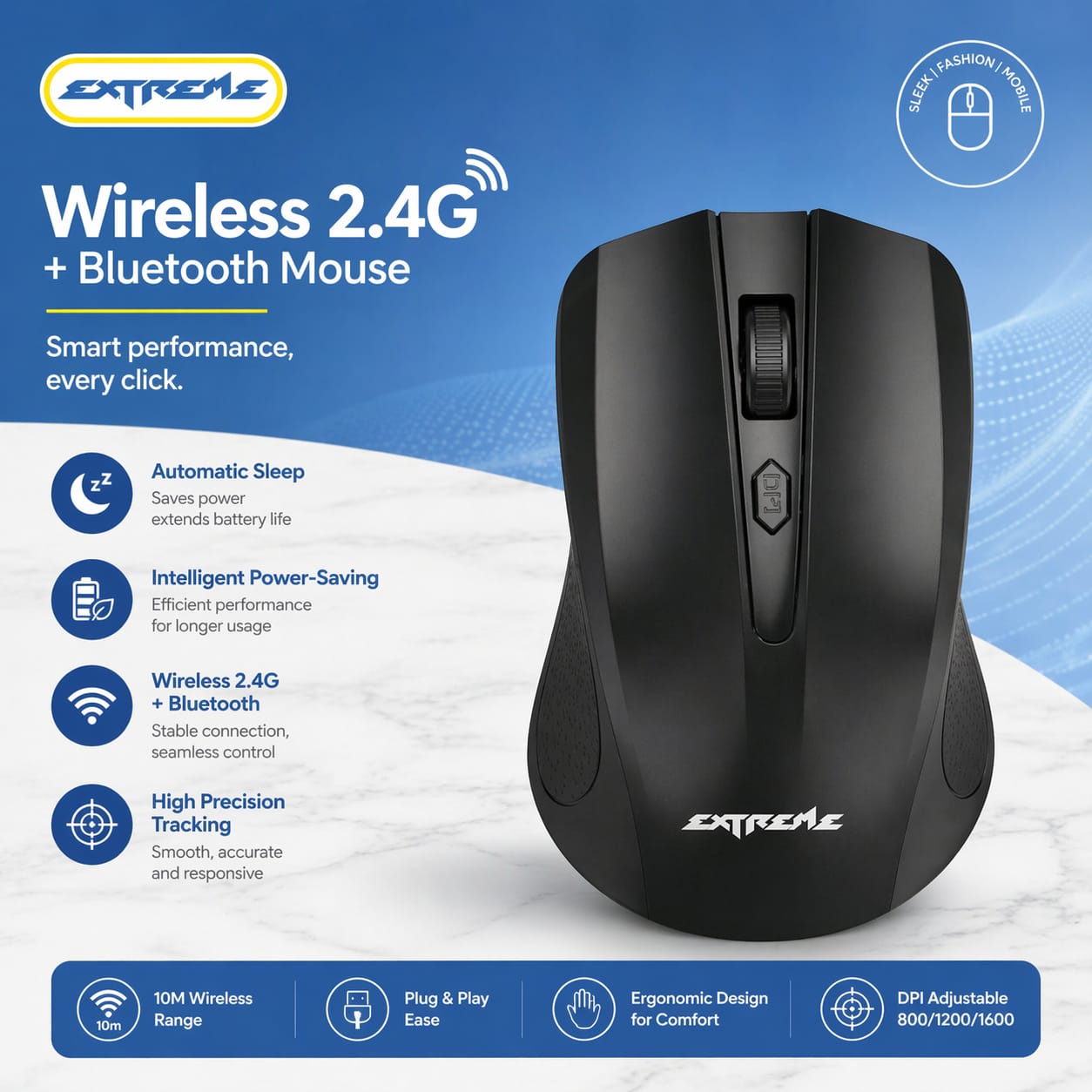 Extreme Wireless 2.4G Bluetooth Mouse With Adjustable DPI Control
