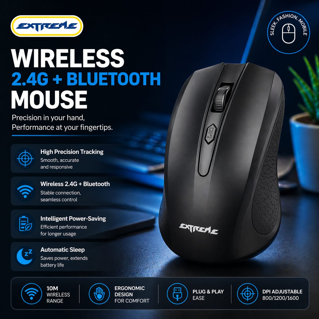 Extreme Wireless 2.4G Bluetooth Mouse With Adjustable DPI Control - Image 2