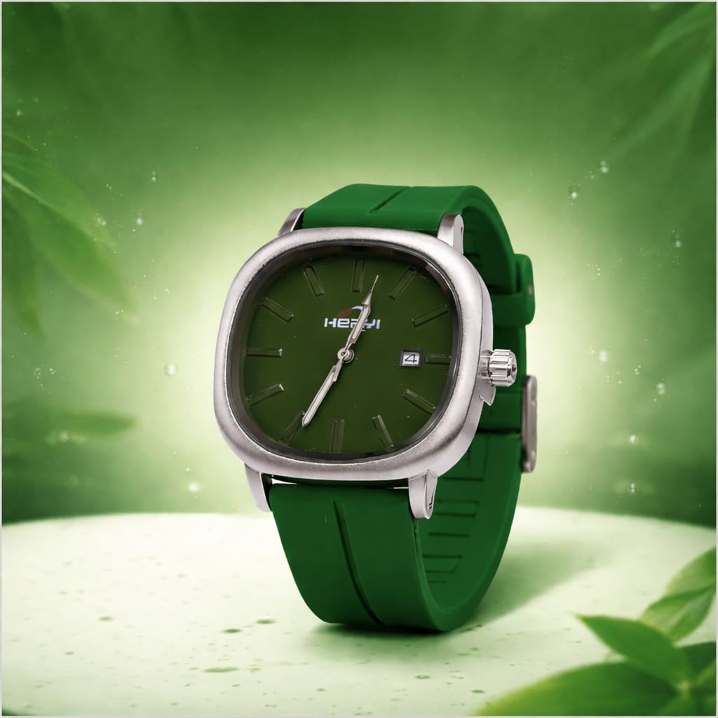 Stylish Green Silicone Strap Analog Wrist Watch For Men & Women