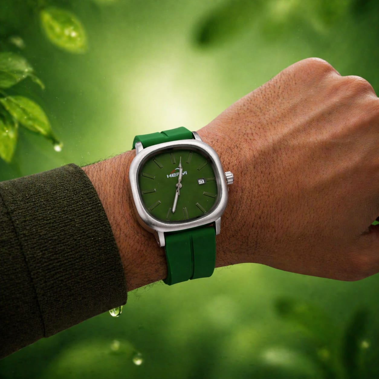 Stylish Green Silicone Strap Analog Wrist Watch For Men & Women - Image 2