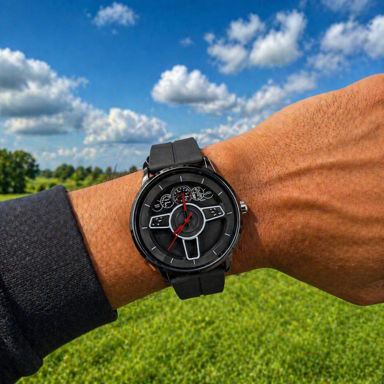 Stylish Black Analog Sports Watch With Silicone Strap For Men - Image 2