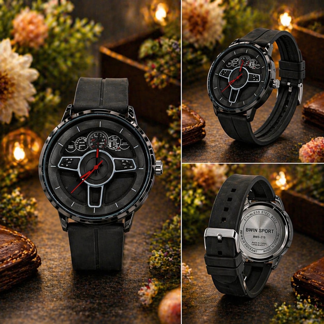 Stylish Black Analog Sports Watch With Silicone Strap For Men - Image 3