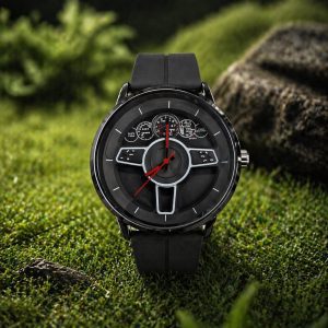 Stylish Black Analog Sports Watch With Silicone Strap For Men