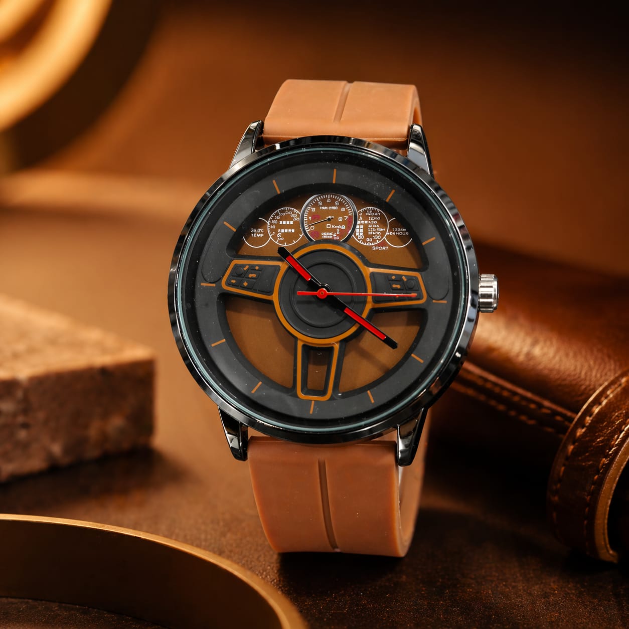 Stylish Brown Analog Sports Watch With Silicone Strap For Men