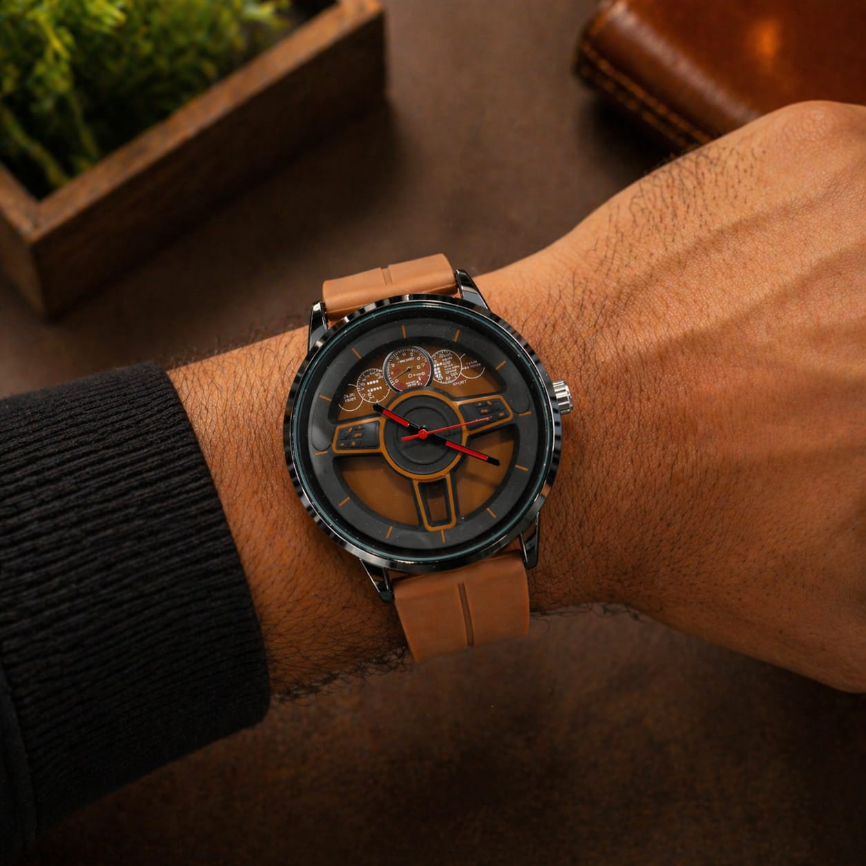 Stylish Brown Analog Sports Watch With Silicone Strap For Men - Image 2